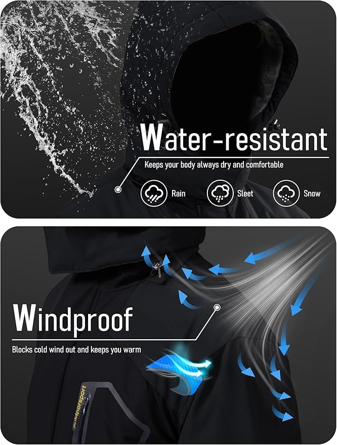 MAGCOMSEN Men's Winter Coats Water Resistant Ski Snow Jacket Warm Fleece Jacket Parka Raincoats With Multi-Pockets