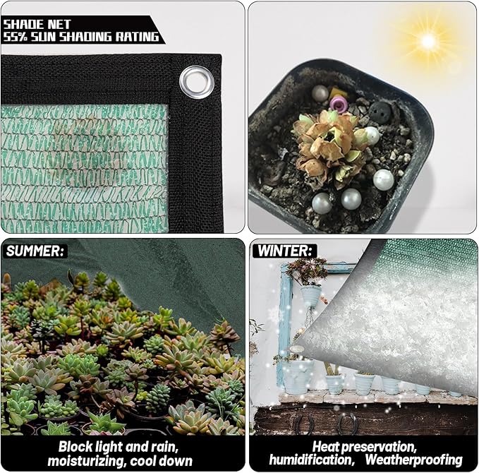 Cool Area 55% Sun Shade Cloth Mesh Tarp with Grommets for Plant Cover 6x8ft Patio Canopy Garden Pergola Greenhouse Car Barn Kennel Green