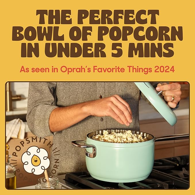 Popsmith Popcorn Popper in Cream - 6 Quart Stovetop Popcorn Machine - Stainless Steel Popcorn Maker Compatible with All Stovetops