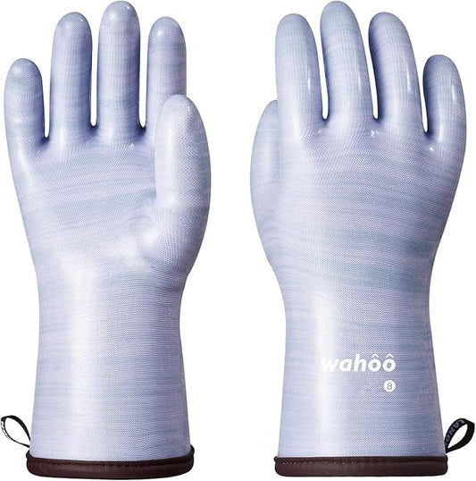 wahoo Professional Liquid Silicone Oven Mitts Gloves, Heat Resistant Gloves for Cooking, Baking, CoralAir Liner, 12 Inch, Purple, Large