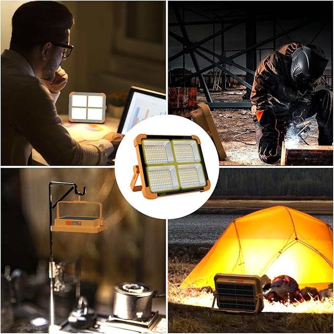 Portable LED Work Solar Light 100W 16500mAh 10000 LM with Stepless Brightness Job Site Battery Rechargeable LED Floor Light for Emergency Worklight for Hurricane (Orange(Remote))