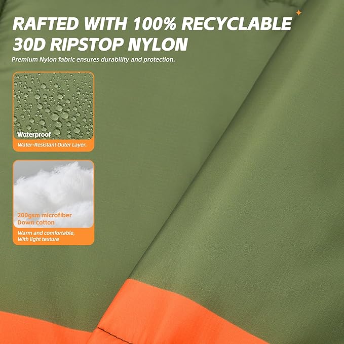 Puffy Camping Blanket with Detachable Hooded Snap-Poncho Waterproof Double-Sided Printed Reversible for Travel, Hike Cold Weather, Army