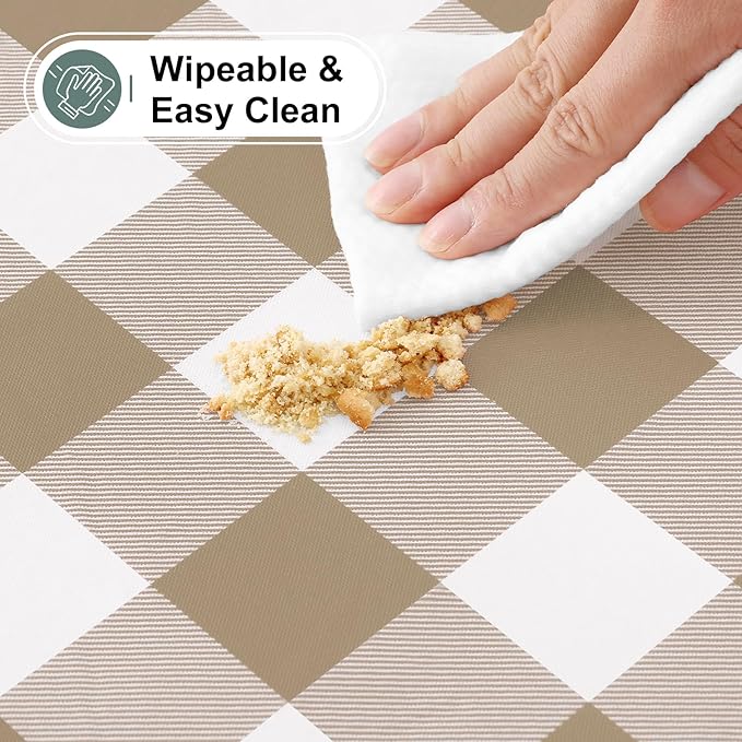 misaya Buffalo Rectangle Picnic Tablecloth, 4 Foot Elastic Fitted Vinyl Table Cloth with Flannel Backing, Waterproof Plaid Table Covers for Dining, Camping, Outdoor (Khaki and White, 24" x 48")