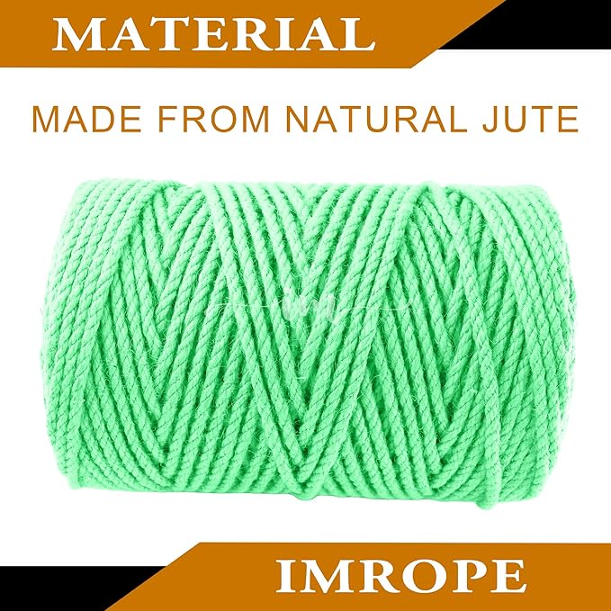 4mm x 300 Feet Light Green Jute Rope, Twine for Gardening Tomato Climbing Plant Tie Floristry Crafts Gift Wrapping Packing Decor