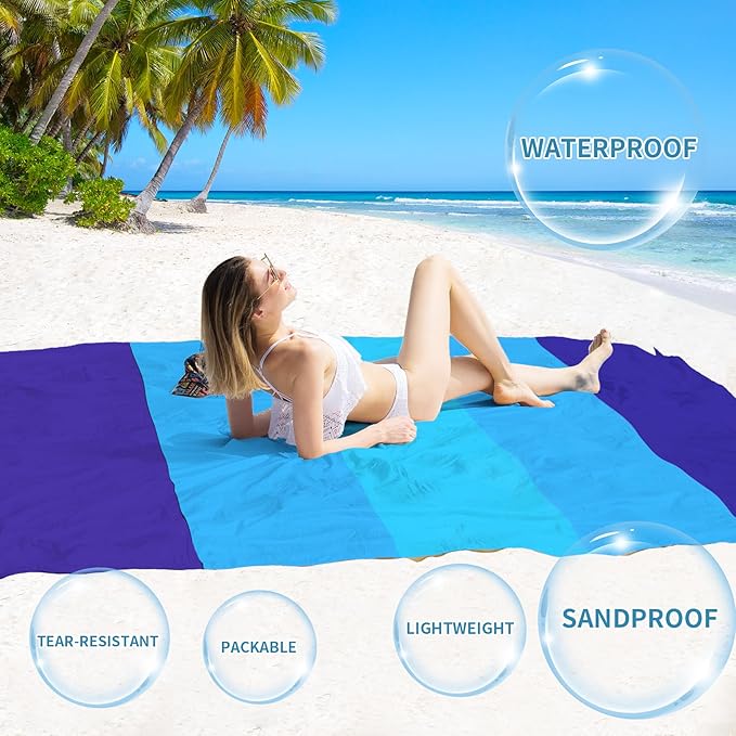 BYDOLL Beach Blanket Waterproof Sandproof 78''×81'' Suits1-4 Adults Compact Lightweight Oversized Sand-Free Blanket Large Picnic Mat for Beach Travel Camping Hiking