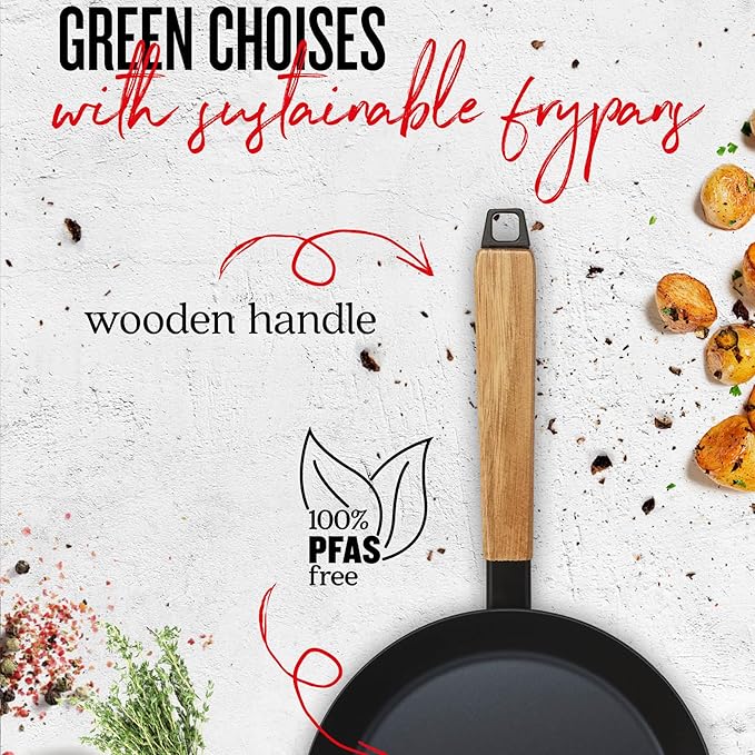 Alva Forest 9.5" Carbon Steel Frying Pan Pre-Seasoned, Lightweight Chef-Grade Skillet, Stay-Cool Acacia Handle, Natural Nonstick, Induction & All-Stove Compatible – Professional Restaurant Quality