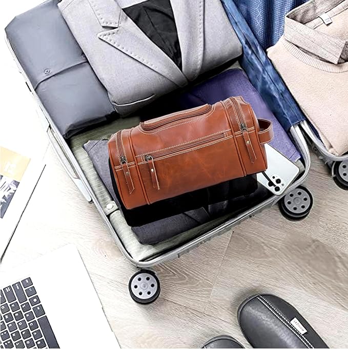 VC VINTAGE COUTURE Leather Toiletry Bag for Men Extra Large Leather Men's Toiletry Bag for Traveling Real Leather Dopp Kit for Men Leather Shaving Bag for Travel