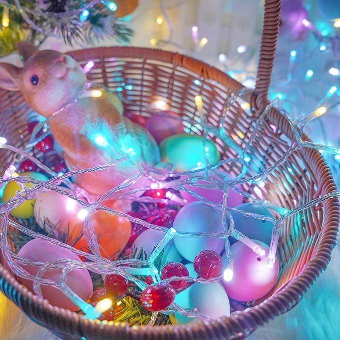 Connectable 200 LED 66FT Easter String Lights Outdoor Indoor, 66FT Easter Pastel Lights Multicolor Decorations Lights, Waterproof 8 Modes Plug in Twinkle Fairy Lights for Christmas Bedroom Decor