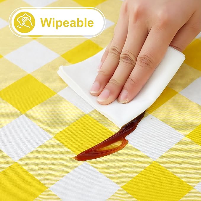 misaya Rectangle Waterproof Vinyl Table Cloth, Buffalo Flannel Backed Tablecloth, Wipeable Plastic Table Cover for Dinner, Kitchen, Outdoor (54" x 120", Yellow and White)