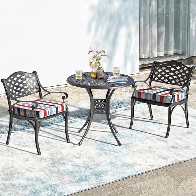 LVTXIII Patio Chair Cushions 22"x22"x3", Water-Repellent Outdoor Seat Cushions for Patio Furniture, Square Chair Pads with Ties for Home Garden Decoration, Set of 2, Stripe Red Blue