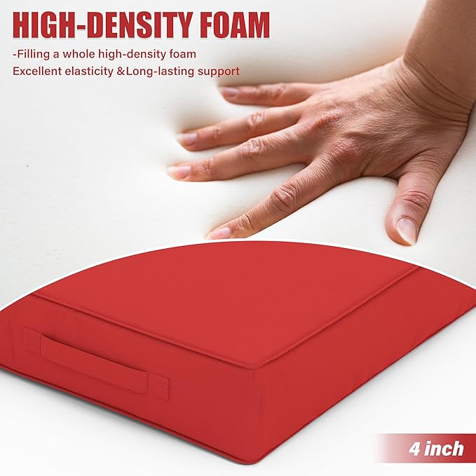 Patio Chair Cushions 22 X 22 X 4 Inch Waterproof Outdoor Seat Cushions for Patio Furniture, Outdoor Sofa Couch Pads with Ties & Handle, Set of 2, Red
