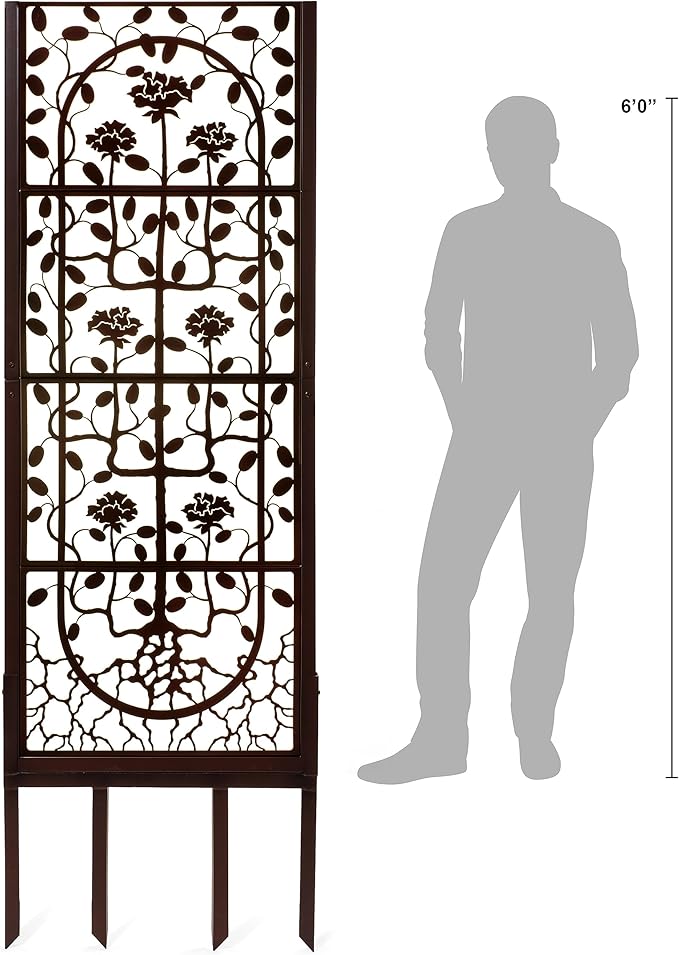 H Potter Garden Trellis Outdoor Privacy Screen Fence for Climbing Plants Patio Deck Large Heavy Duty Decorative Metal Panel for Backyard Flowers Roses Clematis Ivy Freestanding Ground Spikes