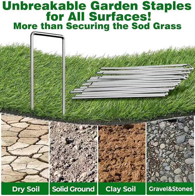 AMAGABELI GARDEN & HOME 6 Inch 50 Pack Galvanized Landscape Staples 11 Gauge Anti-Rust Heavy Duty Garden Staples Plant Cover Stakes U-Shaped Sod Pins Ground Fence Stakes for Weed Barrier Fabric