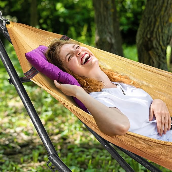 Tranquillo Universal Double Hammock with Stand Included for 2 Persons/Foldable Hammock Stand 600 lbs Capacity Portable Case - Inhouse, Outdoor, Camping, Yellow