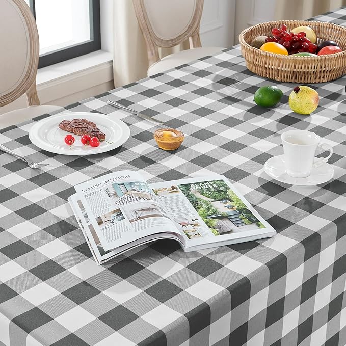 Softalker Gingham Checkered Square Tablecloth - Waterproof Buffalo Plaid Table Cloth Stain Resistant Washable Table Cover for Picnic/Camping/Outdoor - Grey and White, 54 x 54 Inch
