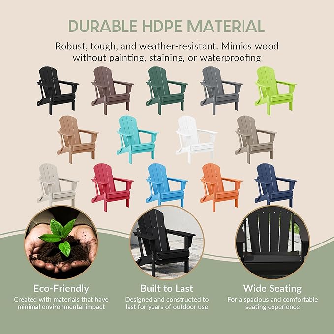 WestinTrends Malibu HDPE Outdoor Patio Folding Poly Adirondack Chair, Black