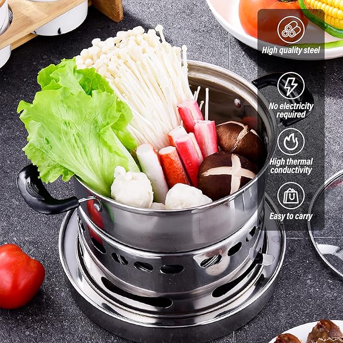 Camping Stove With Pot 16cm Stainless Steel Alcohol Stove Portable Camp Oven Cookware Set for Indoor Outdoor Camping Hiking Backpacking Picnic, No Electricity Required Adjustable Fire (1-2 people)