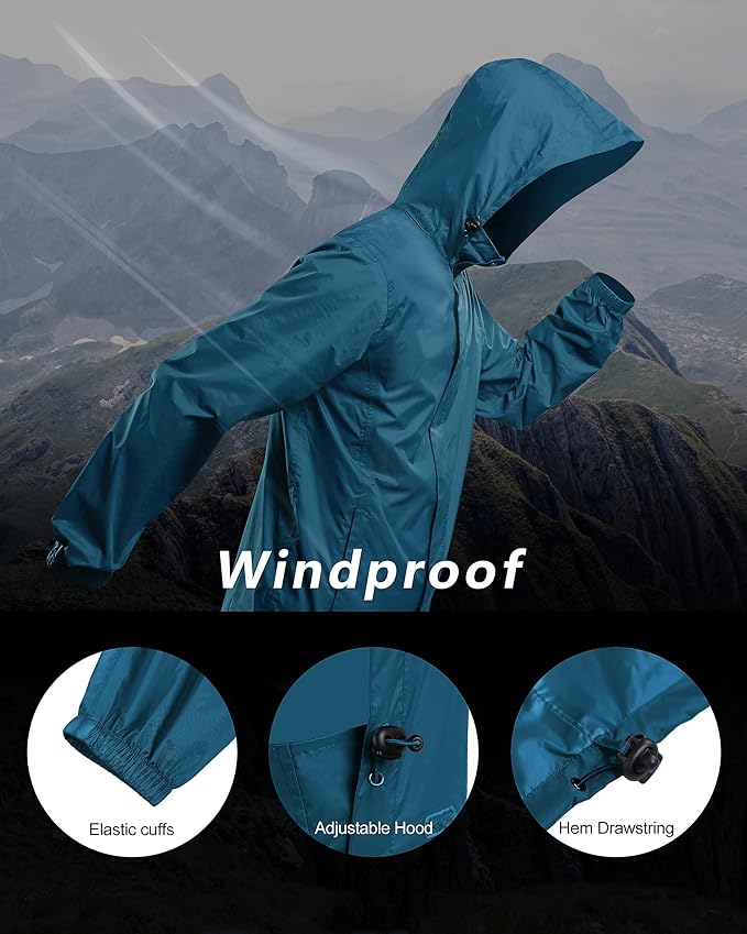 Outdoor Ventures Men's Rain Jacket Waterproof Lightweight Packable Rain Shell Raincoat with Hood for Golf Hiking Travel