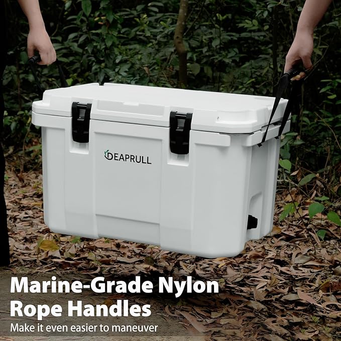 Hard Cooler, Insulated Ice Chest Box Holds Ice for More Days, Portable Cooler with Handle, Cup Holders, Double Latches for Camping Drink, Beach, Picnic, Fishing, Boat, Barbecue