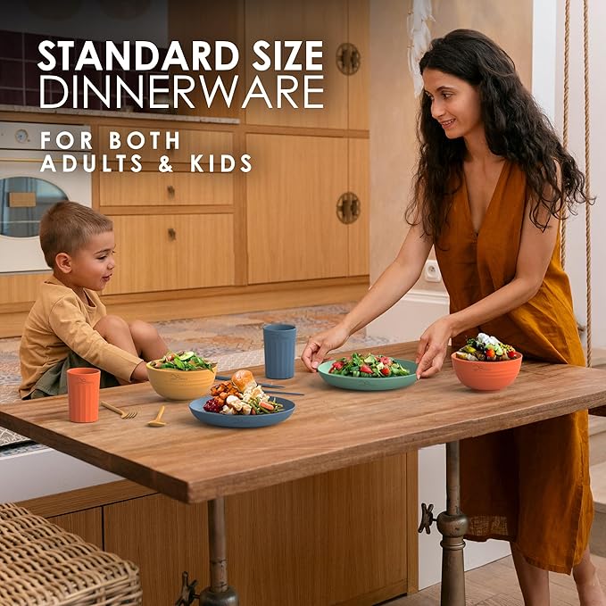 Wheat Straw Dinnerware Sets For 4 - Camping Plates Cups And Bowls Set - Dishwasher Microwave Safe Dishes - Alternate To Plastic Dinnerware Set - Wheat Straw Plates And Bowls Sets - RV Dishes