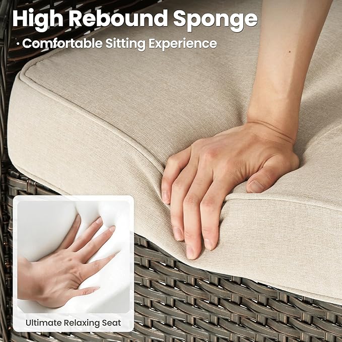 ovios 5 Pieces Patio Furniture Set with 42" Fire Pit Table, Outdoor Wicker Sofa with Loveseat, Comfy Cushions, High Back Couch Conversation Set, Brown Rattan, Beige