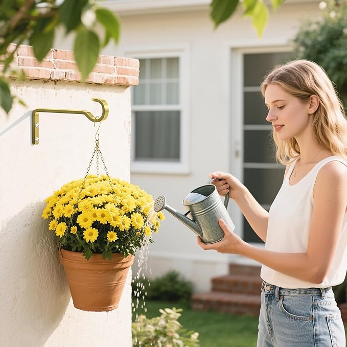 6 Inch 2 Pack Heavy Duty Outdoor Plant Hangers for Hanging Baskets, Iron Plant Brackets, Metal Plant Wall Hooks for Lantern, Bird Feeder, Wind Chimes, Gold