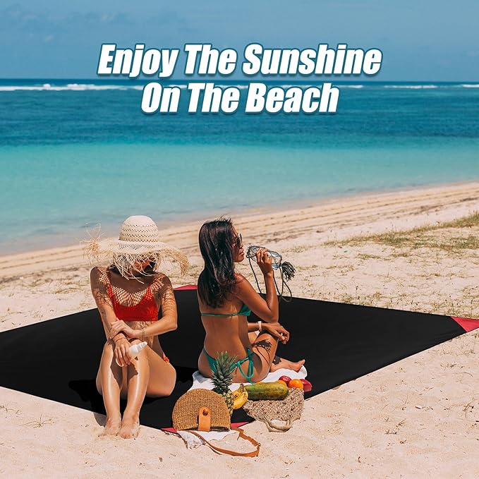Odoland Pocket Blanket Picnic Blanket, 71" x 63" SandProof Waterproof Outdoor Beach Blanket with Portable Bag, Foldable Lightweight Sand Free Quick Drying Beach Mat for Hiking Camping Travel, Black