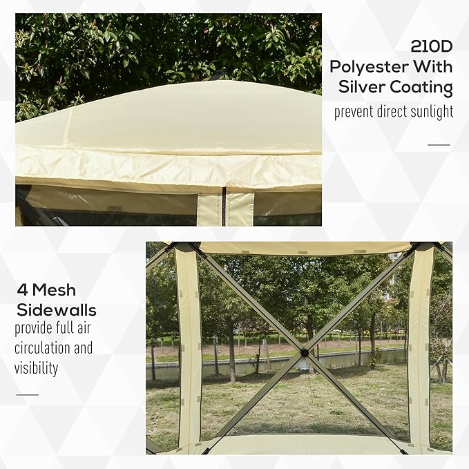Outsunny Pop Up Camping Canopy Gazebo Screen Shelter Tent with Single Person Easy Set-Up, Ventilating Mesh, Portable Carry Bag for Outdoor Camping Party Event, 7x7FT, Beige
