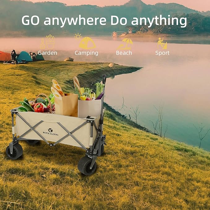 ROCK CLOUD Folding Wagon Cart Utility Outdoor Camping Carry Cart Heavy Duty Portable Collapsible Garden Cart with Universal Wheels and Adjustable Handle for Outdoor Camping Beach Sports