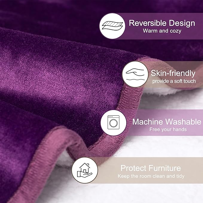 gogobunny Waterproof Pet Blanket for Small Dogs and Cats, Reversible Sherpa Fleece Soft Plush Throw for Couch Protection, Washable Furniture Protector (Dark Purple, 30x30 inches)