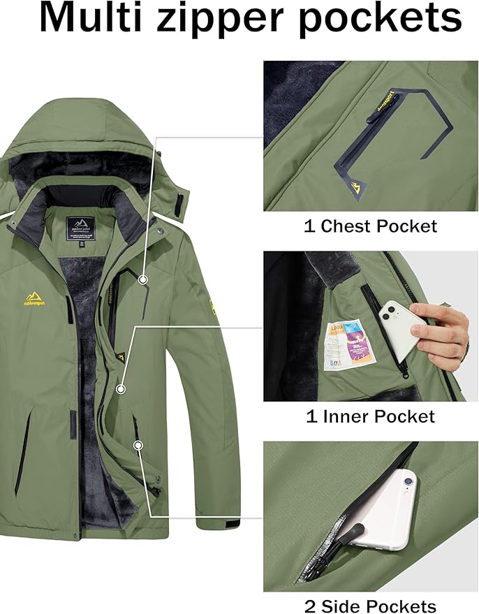 MAGCOMSEN Men's Winter Coats Water Resistant Ski Snow Jacket Warm Fleece Jacket Parka Raincoats With Multi-Pockets