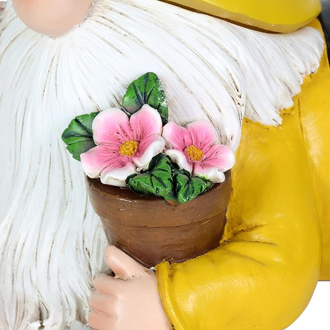 Exhart Solar Beekeeper Garden Gnome Statue, LED Hat, Flowers,Hand Painted Cute Yard Décor,5.5" x 8.5”