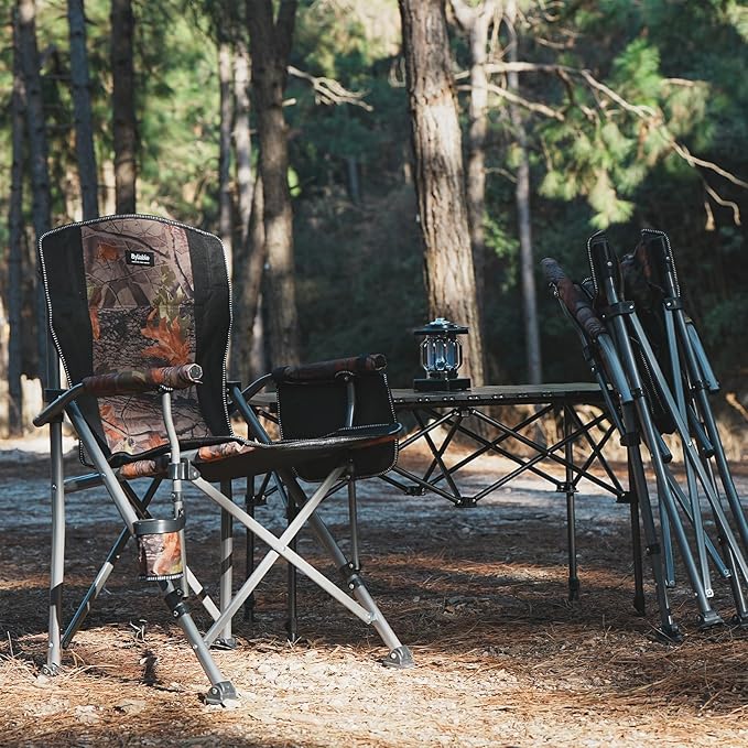 Camping Folding Chair, Heavy Duty Steel Frame Support 400 LBS with Side Pocket and Cup Holder, Portable for Camping, Fishing, Picnic,Camouflage
