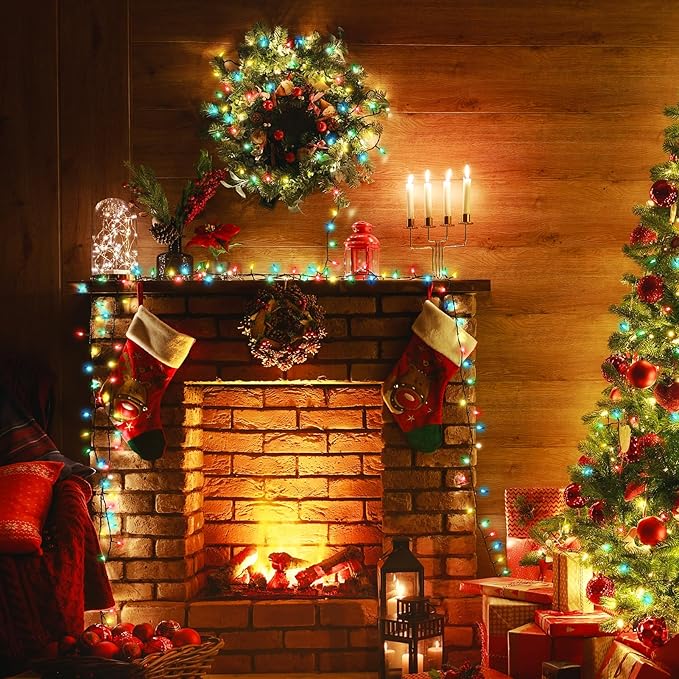 Multicolor Christmas Lights Plug in, 100 Count Multi Colored 21ft Christmas String Lights for Tree, Connectable Traditional Indoor String Lights with Green Wire Xmas Outdoor Decorations