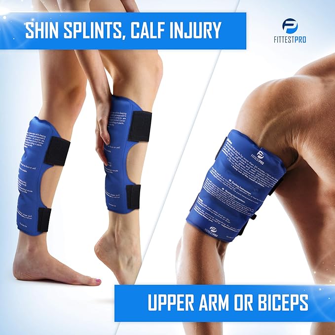 Shin Splint Ice Packs (XL Set of 2) Reusable Hot and Cold Therapy Wrap | Leg or Calf Pain Relief | Advanced Soft Gel Technology | Freezable and Microwavable | Running Injuries & Recovery