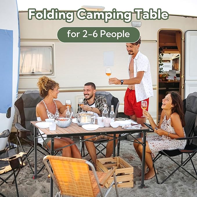 Portable Outdoor Adjustable Height Camping Table, Large for 2-6 Person, Foldable Roll-up Aluminum Camp Table with Carry Bag for Picnic, Camp, Sturdy, Stable, Loads 220 Lbs