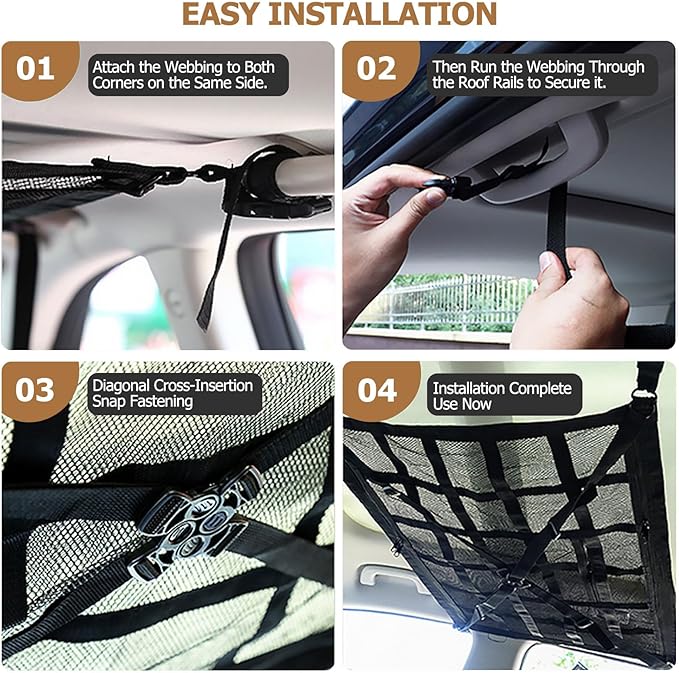 Universal Car Ceiling Cargo Net Pocket (20x31x37 Inch) - Overhead Storage Organizer for SUV, Truck, Camping & Road Trips - Durable Mesh Interior Accessories for Travel Gear