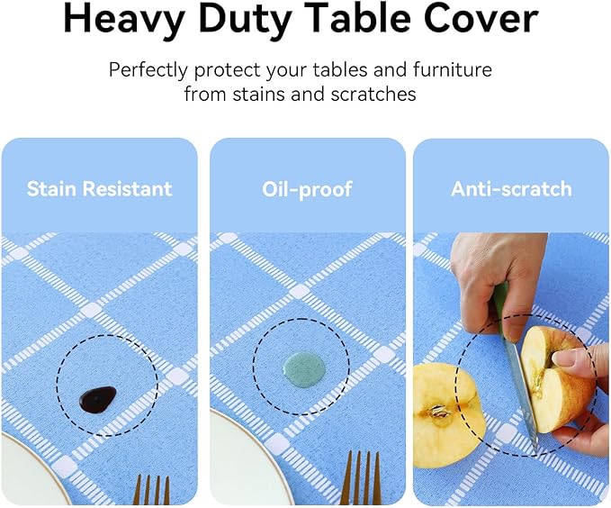 Romanstile Rectangle Plastic Tablecloth, 100% Waterproof Oil-Proof Checkered PVC Table Cloth, Heavy Duty Vinyl Table Cover for Dining, Camping, Picnic, Outdoor - 54 x 120 Inch, Light Blue