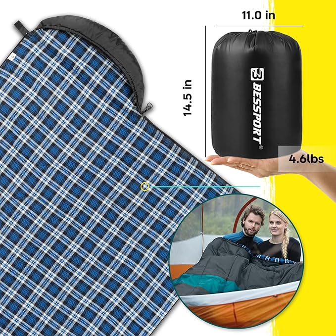 Bessport Sleeping Bag Winter | Flannel Lined 18℉ - 32℉ Extreme 3-4 Season Warm & Cool Weather Adult Sleeping Bags Large | Lightweight, Waterproof for Camping, Backpacking, Hiking