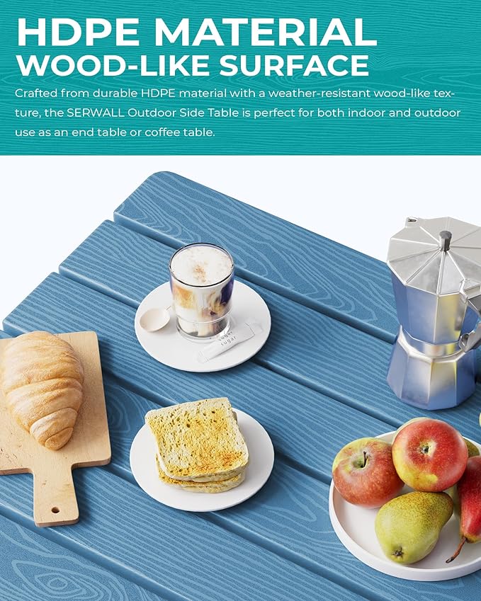 SERWALL Folding Outdoor Side Table Set of 2, Portable Adirondack Side Table, Navy