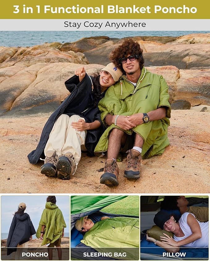 KingCamp Camping Wearable Hoodie Blanket Poncho Ultralight Sleeping Bag Adult, Outdoor Stadium Water-Repellent