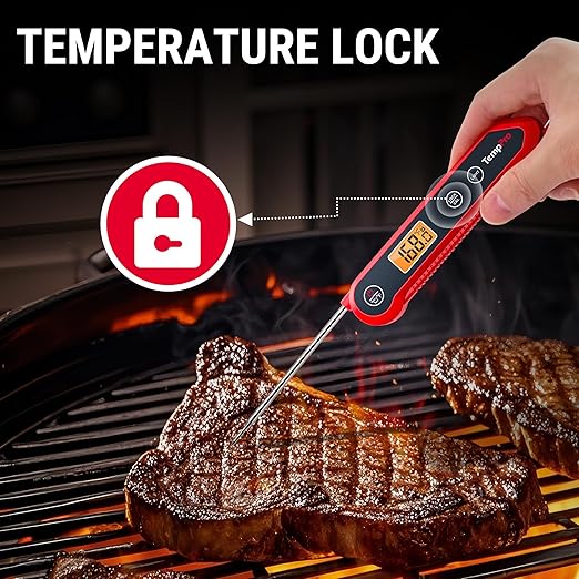 Instant Read Meat Thermometer Digital - TempPro ±0.9°F Pro-acurite Waterproof Food Thermometer for Cooking, Backlight Cooking Thermometer for Meat, BBQ, Grilling Air Fryer Griddle Kitchen Accessories