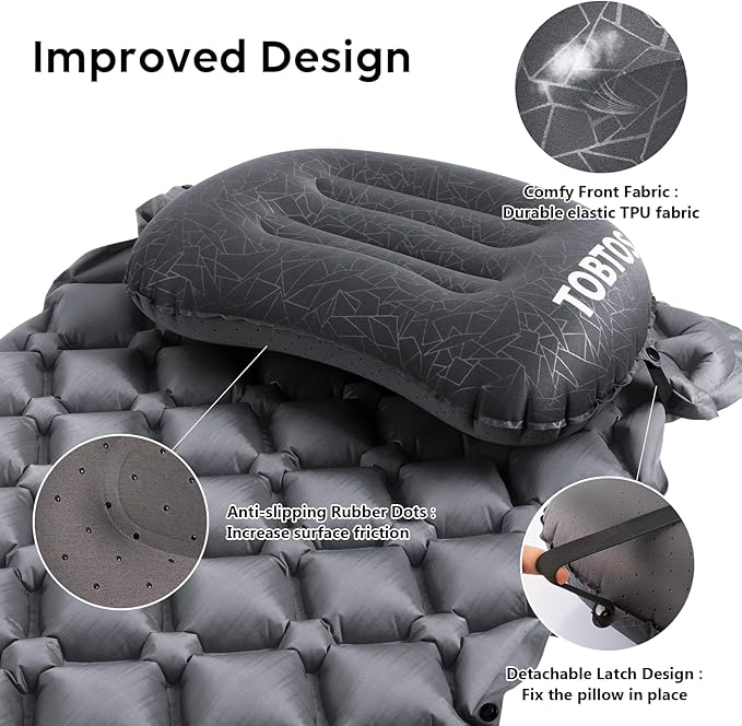 TOBTOS Ultralight Camping Pillow - Inflatable, Ergonomic Neck & Lumbar Support, Blow Up Air Pillow for Travel, Hiking, Outdoor (Black), 17x12