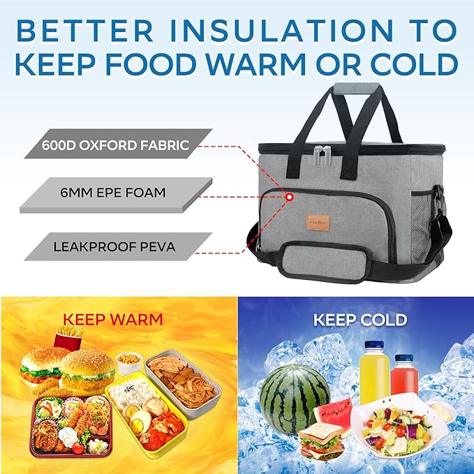 Portable Soft Cooler Bag - 24/60 Can Insulated Camping Cooler, Leakproof Collapsible Soft Sided Cooler for Drink, Suitable for Picnic, Beach, Outdoor, Lunch, Work, Ice Chest