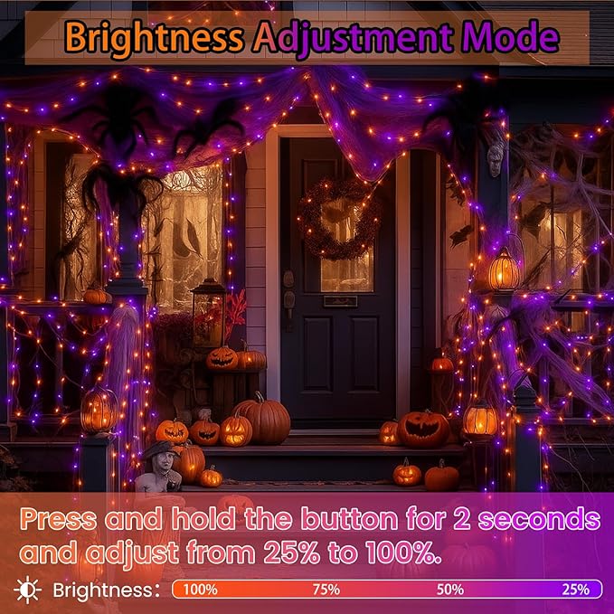 Upgraded Connectable 200 LED Halloween String Lights Outdoor Indoor, 66FT Orange and Purple Halloween Lights 13 Modes, Waterproof Twinkle Fairy Lights Plug in Clear Wire for Tree, Bedroom Decoration