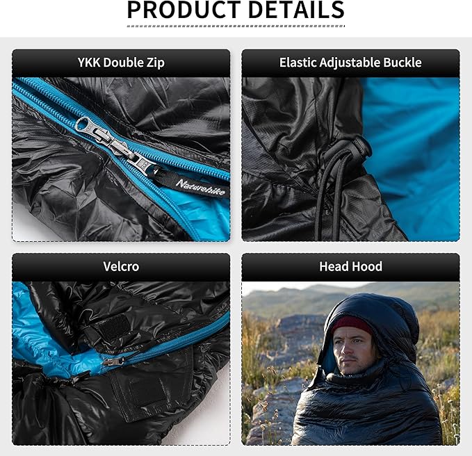 Naturehike Ultralight Down Sleeping Bag, 650FP Backpacking Sleeping Bag for Adults, 42℉ Waterproof Sleeping Bags for Camping, Hiking, Traveling with Compression Sack