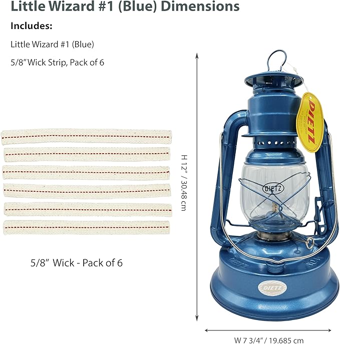 Light of Mine - Dietz #01 Little Wizard Blue Oil Lantern with 5/8" Replacement Wick Strips (Blue)