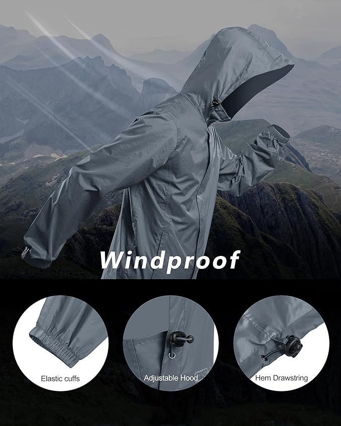 Outdoor Ventures Men's Rain Jacket Waterproof Lightweight Packable Rain Shell Raincoat with Hood for Golf Hiking Travel