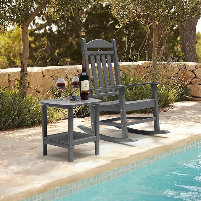 TORVA Patio Adirondack Side Table, Outdoor End Tables All-Weather Resistant HDPE Humidity-Proof Long Time Use for Deck, Lawn,Garden, Porch, Backyard End Table(Gray Color-2 Tier)