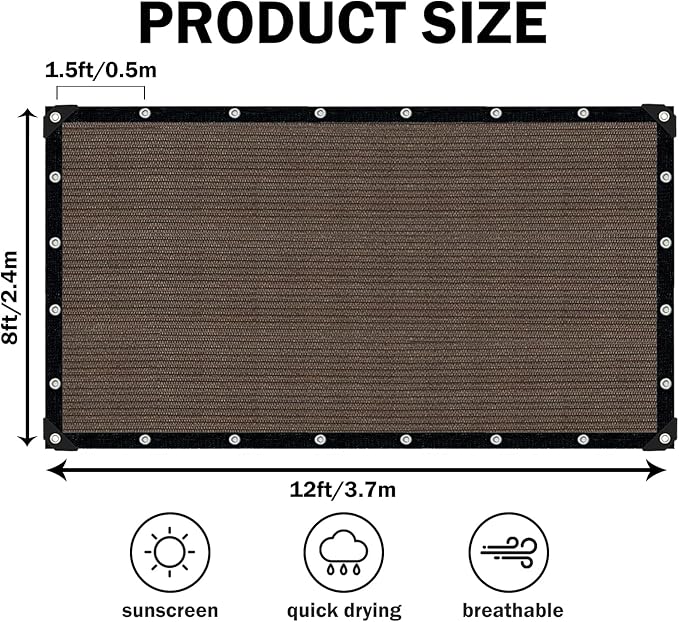 Sun Shade Cloth with Grommets,90% UV Protection Shade Fabric,Pergola Shade Cover Canopy Fence Privacy Screen Balcony,Brown Sunshades for Patio Pergola Garden Backyard Outdoor,Mocha-8x12FT